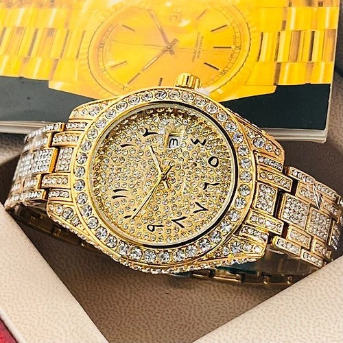 Analog Gold Arabic Numerals Diamond Watch