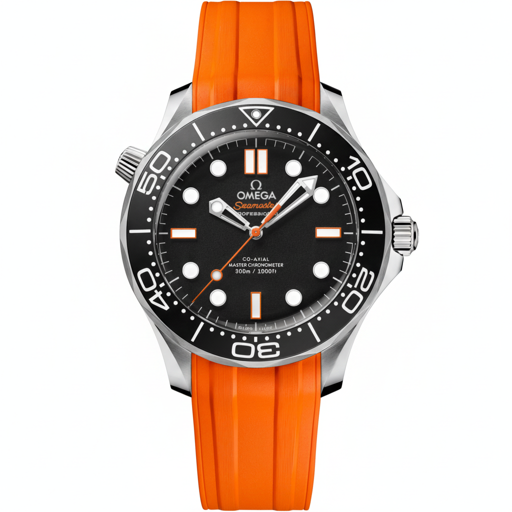 Seamaster Diver 300M 42mm Bracelete de Borracha Laranja