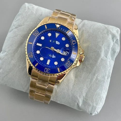 Automatic Golden And Blue Dial Analog Quartz Chain Metal Men's Watch