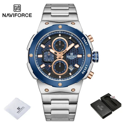 Royal Silver Blue Watch - Stainless Steel Chronograph