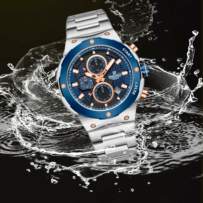 Royal Silver Blue Watch - Stainless Steel Chronograph